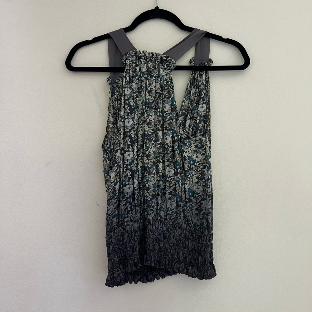 Joie woman silk floral print wrap sleeveless blouse - Picture 4 of 8